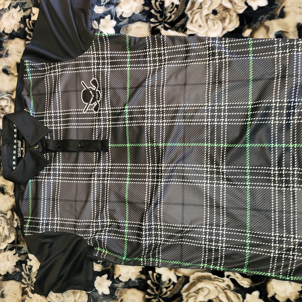 Tattoo Golf Plaid Men's Black and Green Polo Shirt